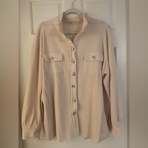 Women’s Waffle Knit Shirt. Oversized Button Down Shacket. Beige Sz XXL NWOT